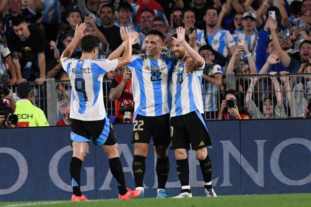 BUENOS AIRES, ARGENTINA - OCTOBER 15: Lautaro Martinez of Argentina celebrates with Lionel Messi, Julian Alvarez after scoring goal during the FIFA World Cup, WM, Weltmeisterschaft, Fussball 2026 South American Qualifier match between Argentina and Bolivia at Estadio Mas Monumental Antonio Vespucio Liberti on October 15, 2024 in Buenos Aires, Argentina. Photo by D.Halisz SFSI Argentina v Bolivia - FIFA World Cup 2026 Qualifier Copyright: xDiegoxHalisz SFSIx