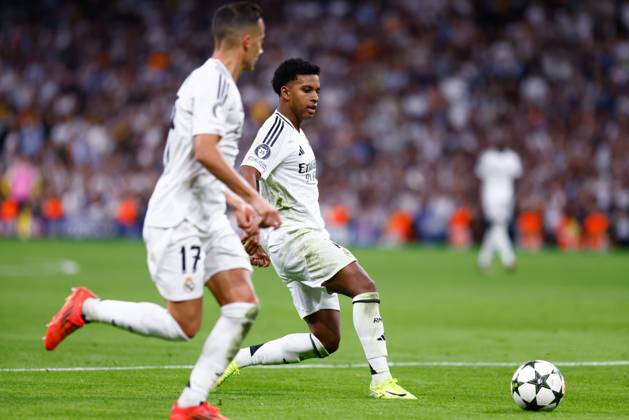 October 22, 2024, Madrid, Madrid, SPAIN: Rodrygo Goes of Real Madrid in action during the UEFA Champions League 2024 25 League Phase MD3 match between Real Madrid CF and Borussia Dortmund at Estadio Santiago Bernabeu on October 22, 2024, in Madrid, Spain. Madrid SPAIN - ZUMAa181 20241022_zaa_a181_323 Copyright: xDennisxAgyemanx