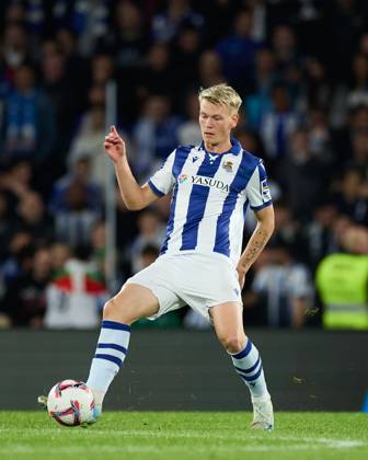 October 27, 2024, San Sebastian, Guipuzcoa, SPAIN: Orri Oskarsson of Real Sociedad in action during the LaLiga EA Sports match between Real Sociedad and CA Osasuna at Reale Arena on October 27, 2024, in San Sebastian, Spain. San Sebastian SPAIN - ZUMAa181 20241027_zaa_a181_283 Copyright: xRicardoxLarreinax