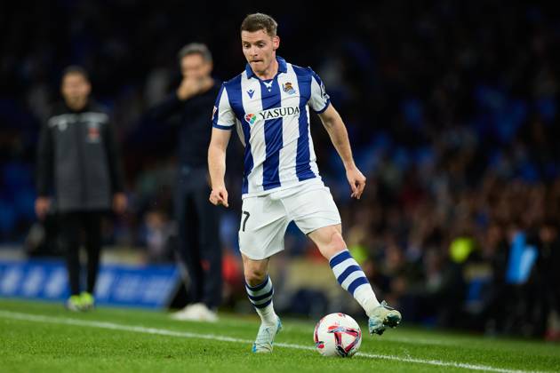 October 27, 2024, San Sebastian, Guipuzcoa, SPAIN: Sergio Gomez of Real Sociedad in action during the LaLiga EA Sports match between Real Sociedad and CA Osasuna at Reale Arena on October 27, 2024, in San Sebastian, Spain. San Sebastian SPAIN - ZUMAa181 20241027_zaa_a181_312 Copyright: xRicardoxLarreinax