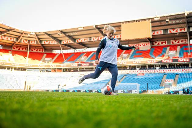 241028 Justine Kielland of the Norwegian women s national football team during a training session on October 28, 2024 in Oslo. Photo: Vegard Grott BILDBYRAN kod VG VG0682 bbeng fotboll football soccer fotball norge norway women dam UEFA EURO, EM, Europameisterschaft,Fussball Qualifier, EM, Europameisterschaft em-kvalifisering kvinner em-kvalik em-kval träning practice training trening Copyright: VEGARDxGRoTT BB241028VG074