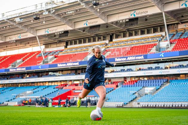 241028 Cathinka Tandberg of the Norwegian women s national football team during a training session on October 28, 2024 in Oslo. Photo: Vegard Grott BILDBYRAN kod VG VG0682 bbeng fotboll football soccer fotball norge norway women dam UEFA EURO, EM, Europameisterschaft,Fussball Qualifier, EM, Europameisterschaft em-kvalifisering kvinner em-kvalik em-kval träning practice training trening Copyright: VEGARDxGRoTT BB241028VG080