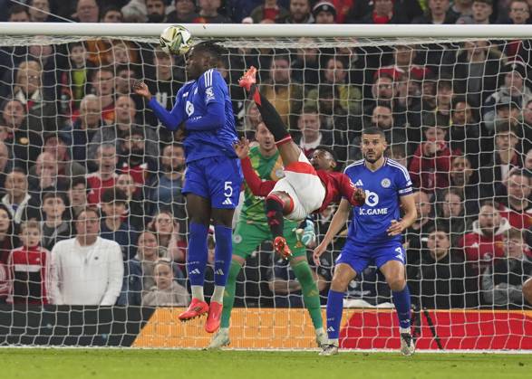 Manchester, England, 30th October 2024. Amad Diallo of Manchester United, ManU shoots wide with an over head kick during the Carabao Cup match at Old Trafford, Manchester. Picture credit should read: Andrew Yates Sportimage EDITORIAL USE ONLY. No use with unauthorised audio, video, data, fixture lists, club league logos or live services. Online in-match use limited to 120 images, no video emulation. No use in betting, games or single club league player publications. SPI-3418-0049