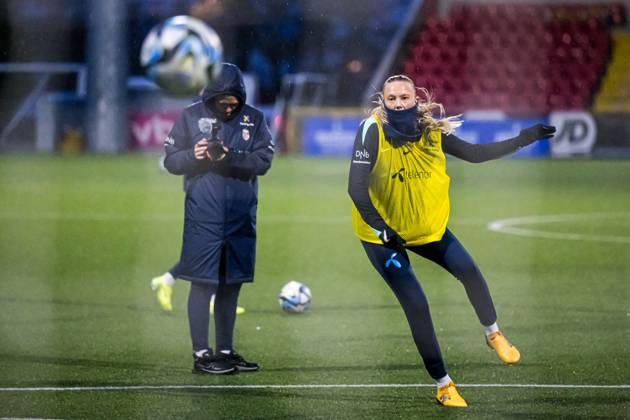 241128 Synne Jensen of the Norwegian women s national football team during a training session on November 28, 2024 in Larne. Photo: Marius Simensen BILDBYRAN COP 238 bbeng dam football fotball fotboll norge norway practice soccer training trening träning uefa women s EURO Qualifier, EM, Europameisterschaft Copyright: MARIUSxSIMENSEN BB241128BB628