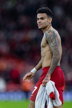 Football - FA Premier League - Liverpool FC v Manchester City FC LIVERPOOL, ENGLAND - Sunday, December 1, 2024: Liverpool s Luis Diaz celebrates after the FA Premier League match between Liverpool FC and Manchester City FC at Anfield. Liverpool won 2-0. (Photo by David Rawcliffe Propaganda) LIVERPOOL Anfield MERSEYSIDE ENGLAND  Copyright: xDavidxRawcliffex P2024-12-01-Liverpool_Man_City-38