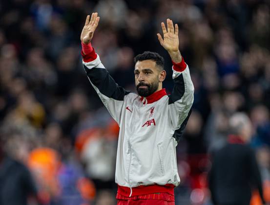 Football - FA Premier League - Liverpool FC v Manchester City FC LIVERPOOL, ENGLAND - Sunday, December 1, 2024: Liverpool s Mohamed Salah celebrates after the FA Premier League match between Liverpool FC and Manchester City FC at Anfield. Liverpool won 2-0. (Photo by David Rawcliffe Propaganda) LIVERPOOL Anfield MERSEYSIDE ENGLAND Copyright: xDavidxRawcliffex P2024-12-01-Liverpool_Man_City-40