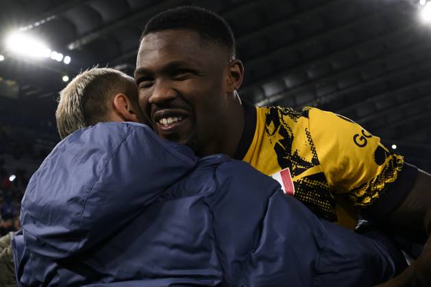 Marcus Thuram of FC Internazionale celebrates at the end of the Serie A football match between SS Lazio and FC Internazionale at Olimpico stadium in Rome (Italy), December 16, 2024. AndreaxStaccioli