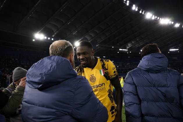 Marcus Thuram of FC Internazionale celebrates at the end of the Serie A football match between SS Lazio and FC Internazionale at Olimpico stadium in Rome (Italy), December 16, 2024. AndreaxStaccioli