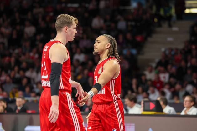 Andreas Obst 13 (FC Bayern Basketball), Carsen Edwards 3 (FC Bayern Basketball), FC Bayern Basketball vs. Bamberg Baskets, Basketball, BBL, 18. Spieltag, 26.01.2025 Muenchen Bayern Deutschland Copyright: xkolbert-press MartinxAgüerax