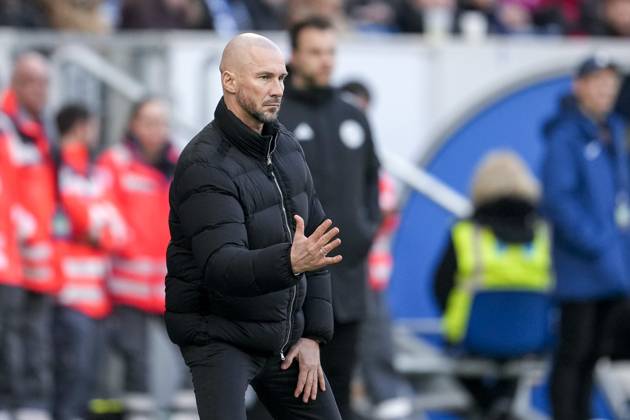 Christian Ilzer (Trainer, Cheftrainer, Hoffenheim), gibt Anweisungen, gestikuliert, mit den Armen gestikulieren, Einzelbild, Einzelfoto, Aktion, Action, 08.02.2025, Sinsheim (Deutschland), Fussball, Bundesliga, TSG 1899 Hoffenheim - 1. FC Union Berlin, DFB DFL REGULATIONS PROHIBIT ANY USE OF PHOTOGRAPHS AS IMAGE SEQUENCES AND OR QUASI-VIDEO.