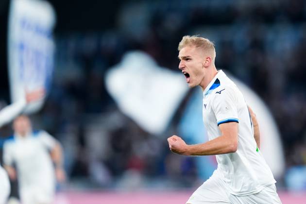 Gustav Isaksen of SS Lazio celebrates after scoring first goal during the Serie A match between SS Lazio and SSC Napoli at Stadio Olimpico Rome Italy on 15 February 2025. Rome Stadio Olimpico Rome Italy Copyright: xPhotoxGoalxPixx SP24-1129-051