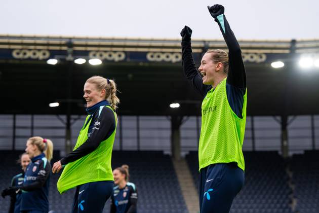 250224 Elisabeth Terland of the Norwegian women s national football team during a training session on February 24, 2025 in Stavanger. Photo: Vegard Grott BILDBYRAN kod VG VG0717 bbeng fotboll football soccer fotball norge norway women dam nations league träning practice training trening Copyright: VEGARDxGRoTT BB250224VG018