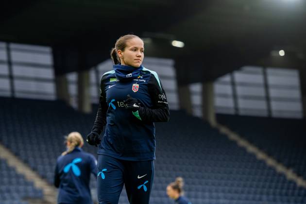 250224 Guro Reiten of the Norwegian women s national football team during a training session on February 24, 2025 in Stavanger. Photo: Vegard Grott BILDBYRAN kod VG VG0717 bbeng fotboll football soccer fotball norge norway women dam nations league träning practice training trening Copyright: VEGARDxGRoTT BB250224VG045