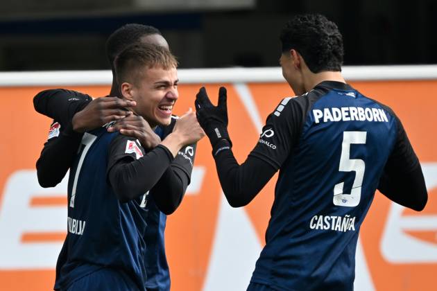 Paderborn, Home Deluxe Arena, 15.03.25, GER, Herren, 2.Bundesliga, Saison 2024-2025, SC Paderborn 07 - 1.FC Kaiserslautern Bild: Filip BILBIJA (Paderborn) jubelt nach seinem Tor zum 3:0 Only for editorial use! DFL regulations prohibit any use of photographs as image sequences and or quasi-video. NRW Deutschland