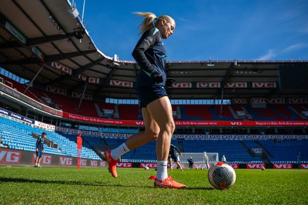 250402 Guro Bergsvand of the Norwegian women s national football team during a training session on April 2, 2025 in Oslo. Photo: Vegard Grott BILDBYRAN kod VG VG0738 bbeng fotboll football soccer fotball norge norway women dam nations league träning practice training trening Copyright: VEGARDxGRoTT BB250402VG009