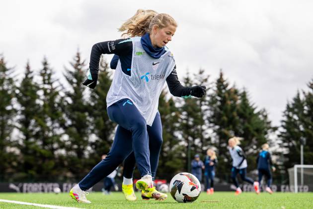 250403 Justine Kielland of the Norwegian women s national football team during a training session on April 3, 2025 in Reykjavik. Photo: Vegard Grott BILDBYRAN kod VG VG0740 bbeng fotboll football soccer fotball norge norway women dam nations league träning practice training trening Copyright: VEGARDxGRoTT BB250403VG008