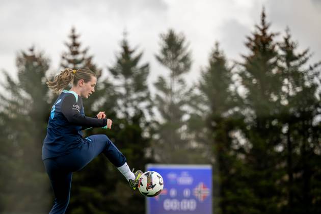 250403 Elisabeth Terland of the Norwegian women s national football team during a training session on April 3, 2025 in Reykjavik. Photo: Vegard Grott BILDBYRAN kod VG VG0740 bbeng fotboll football soccer fotball norge norway women dam nations league träning practice training trening Copyright: VEGARDxGRoTT BB250403VG020