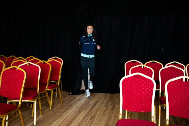 250403 Ingrid Syrstad Engen of the Norwegian women s national football team after a press conference, PK, Pressekonferenz on April 3, 2025 in Reykjavik. Photo: Vegard Grott BILDBYRAN kod VG VG0741 bbeng fotboll football soccer fotball norge norway women dam nations league press conference pressekonferanse Copyright: VEGARDxGRoTT BB250403VG028