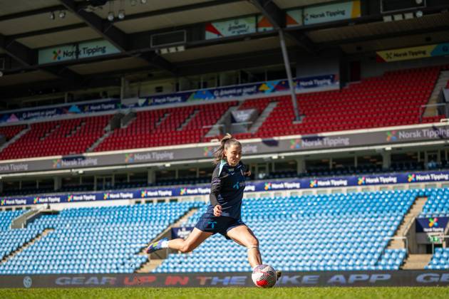 250407 Vilde Boe Risa of the Norwegian women s national football team during a training session on April 7, 2025 in Oslo. Photo: Vegard Grott BILDBYRAN kod VG VG0746 bbeng fotboll football soccer fotball norge norway women dam nations league träning practice training trening Copyright: VEGARDxGRoTT BB250407VG008