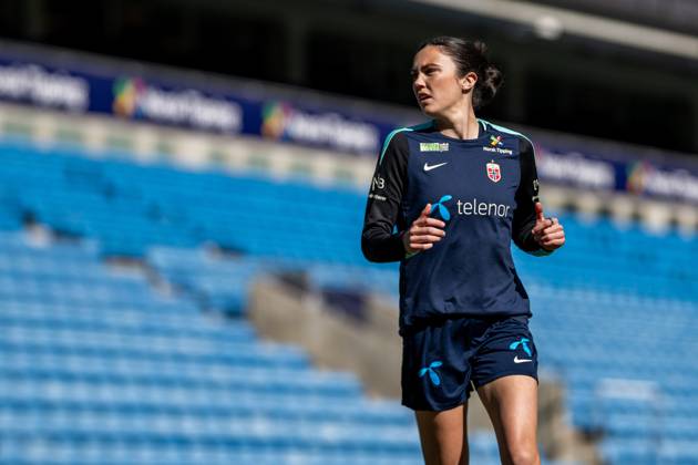 250407 Ingrid Syrstad Engen of the Norwegian women s national football team during a training session on April 7, 2025 in Oslo. Photo: Vegard Grott BILDBYRAN kod VG VG0746 bbeng fotboll football soccer fotball norge norway women dam nations league träning practice training trening Copyright: VEGARDxGRoTT BB250407VG016