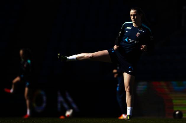 250407 Elisabeth Terland of the Norwegian women s national football team during a training session on April 7, 2025 in Oslo. Photo: Vegard Grott BILDBYRAN kod VG VG0746 bbeng fotboll football soccer fotball norge norway women dam nations league träning practice training trening Copyright: VEGARDxGRoTT BB250407VG066