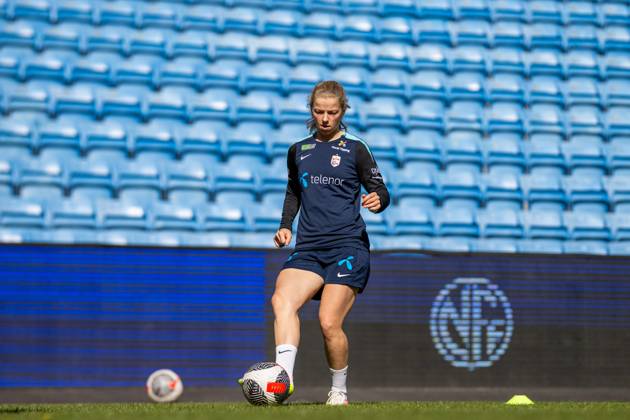 250407 Justine Kielland of the Norwegian women s national football team during a training session on April 7, 2025 in Oslo. Photo: Vegard Grott BILDBYRAN kod VG VG0746 bbeng fotboll football soccer fotball norge norway women dam nations league träning practice training trening Copyright: VEGARDxGRoTT BB250407VG067
