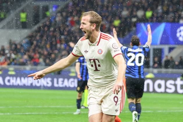 Torjubel, jubelt nach seinem Treffer zum 1:0 von Harry Kane (FC Bayern Muenchen), Inter Mailand vs. FC Bayern Muenchen, Fussball, Champions League, Viertelfinale, Rueckspiel, 16.04.2025