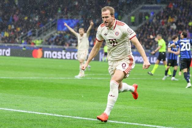 Torjubel, jubelt nach seinem Treffer zum 1:0 von Harry Kane (FC Bayern Muenchen), Inter Mailand vs. FC Bayern Muenchen, Fussball, Champions League, Viertelfinale, Rueckspiel, 16.04.2025