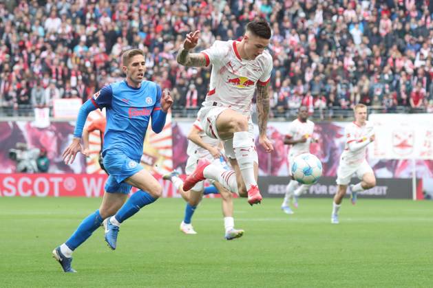 19.04.2025, xgox, Fussball 1. Bundesliga, RB Leipzig - Holstein Kiel emspor, v.l. Benjamin Sesko (Leipzig, 30) (DFL DFB REGULATIONS PROHIBIT ANY USE OF PHOTOGRAPHS as IMAGE SEQUENCES and or QUASI-VIDEO) Leipzig