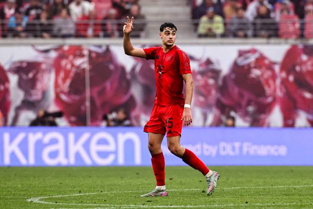 Aleksandar Pavlovic (FC Bayern München,45) - 1. Fussball Bundesliga Saison 2024-2025 Punktspiel RB Leipzig vs. FC Bayern München in der Red Bull Arena in Leipzig - Freisteller,Aktion,Fussball,Deutschland,Mann,Männer,03.05.2025