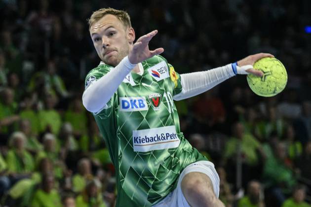 im Bild v.l.: Mathias Gidsel (Fuechse Berlin, 19), GER, Berlin, Handball, Fuechse Berlin vs ThSV Eisenach, DAIKIN Handball-Bundesliga, in der Max Schmeling Halle, 15.05.2025, Copyright: HMBxMedia UwexKoch