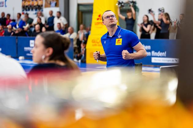 17.05.2025, GER, Rollstuhlbasketball, Maenner Frauen, Saison 24 25, 1.Bundesliga, PlayOff Finale, RSB Thuringia Bulls - RSV Lahn-Dill Im Bild Andre Bienek (RSB Thuringia Bulls) Die Mannschaft der Thuringia Bulls schlägt im zweiten PlayOff Spiel erneut die Gastmannschaft vom RSV Lahn-Dill und gewinnt somit die Saison 24 25 - Deutsche Meisterschaft Deutscher Meister 99189 Elxleben Fit-In Freizeitanlage Sporthal Thueringen Deutschland