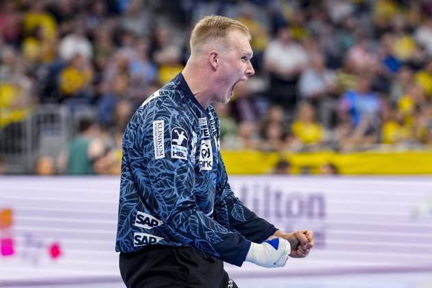 David Späth (Torwart, RNL, 29), Einzelbild, Einzelfoto, Aktion, Action, Jubel, jubeln, jubelt, celebration, Freude, freuen, freut sich, zuversichtlich, optimistisch, positiv, Spielszene, 29.05.2025, Mannheim (Deutschland), Handball, Bundesliga, Rhein-Neckar Löwen - TVB Stuttgart