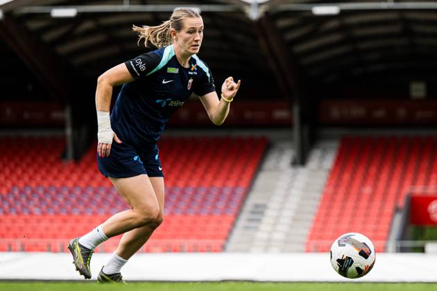 250602 Elisabeth Terland of the Norwegian women s national football team during a training session on June 2, 2025 in Sion. Photo: Marius Simensen BILDBYRAN COP 238 bbeng dam football fotball fotboll norge norway practice soccer training trening träning uefa women s nations league Copyright: MARIUSxSIMENSEN BB250602BB447