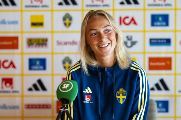 250623 Hanna Bennison of the Swedish women™s national football team at a press event on June 23, 2025 in Ahus. Photo: Mathias Bergeld BILDBYRAN kod MB MB1149 fotboll football soccer fotball pressträff event meeting sverige sweden dam bbeng Copyright: MATHIASxBERGELD BB250623MB068