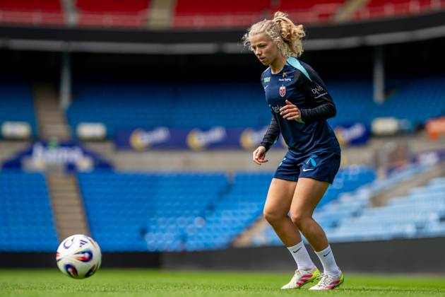 250623 Justine Kielland of the Norwegian women s national football team during a training session on June 23, 2025 in Oslo. Photo: Vegard Grott BILDBYRAN kod VG VG0769 bbeng fotboll football soccer fotball norge norway women dam träning practice training trening pre-camp precamp Copyright: VEGARDxGRoTT BB250623VG072