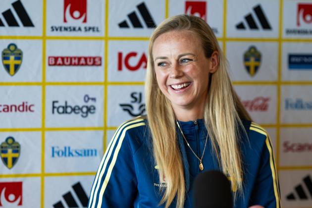 250624 Amanda Ilestedt of the Swedish women s national football team during a press event on June 24, 2025 in Ahus. Photo: Mathias Bergeld BILDBYRAN kod MB MB1151 fotboll football soccer fotball pressträff event meeting sverige sweden dam bbeng women kvinner Copyright: MATHIASxBERGELD BB250624MB108