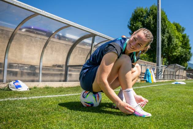 250629 Elisabeth Terland of the Norwegian women s national football team during a training session ahead of the UEFA Women s Euro 2025 on June 29, 2025 in Neuchatel. Photo: Vegard Grott BILDBYRAN kod VG VG0774 bbeng fotboll football soccer fotball fotbolls-em fotball em europamästerskap em uefa womens euro em 2025 träning practice training trening norge norway dam day -3 Copyright: VEGARDxGRoTT BB250629VG009