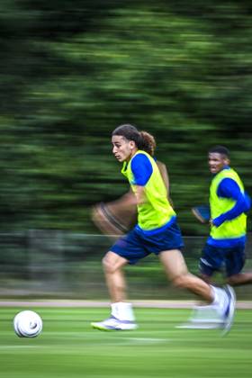 Gent s Mohamed El Adfaoui pictured in action during a training session of Belgian soccer team KAA Gent, during their summer camp in Horst, the Netherlands on Thursday 10 July 2025. The team is preparing for the upcoming 2025-2026 first division season. TOM GOYVAERTS TomxGoyvaerts x128856378x