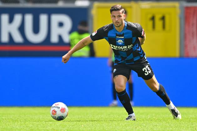 Paderborn, Home Deluxe Arena, 02.08.25, GER, Herren, 2.Bundesliga, Saison 2025-2026, SC Paderborn 07 - KSV Holstein Kiel Bild: Marcel HOFFMEIER (Paderborn) DFL regulations prohibit any use of photographs as image sequences and or quasi-video. NRW Deutschland