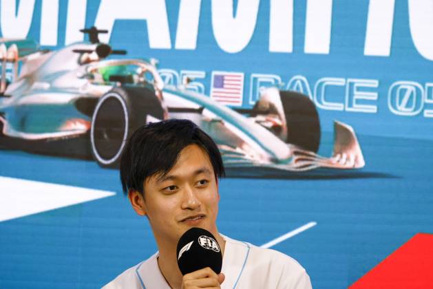 Drivers press conference, PK, Pressekonferenz held in Florida ahead of the F1 Grand Prix of Miami MIAMI GARDENS, FLORIDA, UNITED STATES - MAY 4: Driver Zhou Guanyu of Oracle Alfa Romeo F1 Team speaks during a drivers press conference ahead of the F1 Grand Prix of Miami at the Miami International Autodrome on May 04, 2023 in Miami Gardens, Florida, United States. Florida United States. Editorial use only. Please get in touch for any other usage. Copyright: x2025xAnadoluxEvaxMariexUzcategulxTx