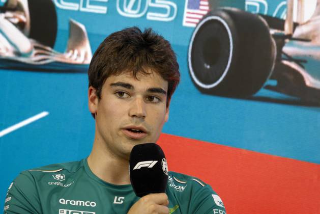 Drivers press conference, PK, Pressekonferenz held in Florida ahead of the F1 Grand Prix of Miami MIAMI GARDENS, FLORIDA, UNITED STATES - MAY 4: Driver Lance Stroll of Aston Martin speaks during a drivers press conference ahead of the F1 Grand Prix of Miami at the Miami International Autodrome on May 04, 2023 in Miami Gardens, Florida, United States. Florida United States. Editorial use only. Please get in touch for any other usage. Copyright: x2025xAnadoluxEvaxMariexUzcategulxTx