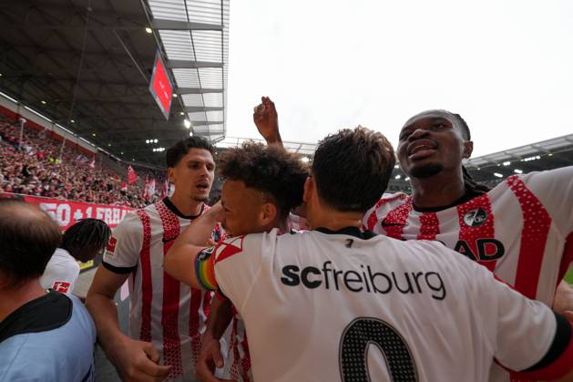 Torjubel, Emotionen, Torschuss, Abschluss, Torerfolg, Tor, Treffer , Deutschland, Fussball, 1. Bundesliga, 3.Spieltag, 2025 2026, SC Freiburg vs. VfB Stuttgart, 13.09.2025, Europa-Park Stadion, Freiburg, Deutschland DFL REGULATIONS PROHIBIT ANY USE OF PHOTOGRAPHS AS IMAGE SEQUENCES AND OR QUASI-VIDEO. Freiburg Europa-Park Stadion Baden-Württemberg Deutschland Copyright: xArnexAmbergx