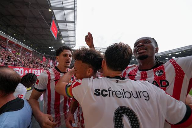Torjubel, Emotionen, Torschuss, Abschluss, Torerfolg, Tor, Treffer , Deutschland, Fussball, 1. Bundesliga, 3.Spieltag, 2025 2026, SC Freiburg vs. VfB Stuttgart, 13.09.2025, Europa-Park Stadion, Freiburg, Deutschland DFL REGULATIONS PROHIBIT ANY USE OF PHOTOGRAPHS AS IMAGE SEQUENCES AND OR QUASI-VIDEO. Freiburg Europa-Park Stadion Baden-Württemberg Deutschland Copyright: xArnexAmbergx