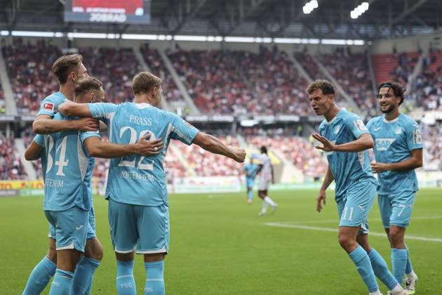 Torjubel TSG Hoffenheim beim 1:1 durch Fisnik Asllani (TSG Hoffenheim, 11) , Deutschland, Fussball, 1. Bundesliga, 5.Spieltag, 2025 2026, SC Freiburg vs. TSG 1899 Hoffenheim, 28.09.2025, Europa-Park Stadion, Freiburg im Breisgau, Deutschland Freiburg im Breisgau Europa-Park Stadion Baden-Württemberg Deutschland Copyright: xGrantxHubbsx