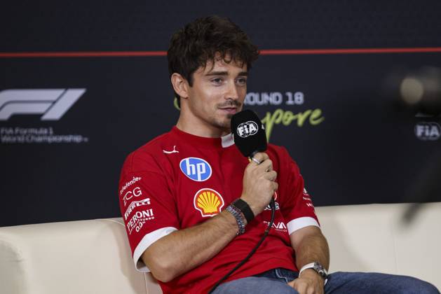 F1 - SINGAPORE GRAND PRIX 2025 LECLERC Charles (mco), Scuderia Ferrari SF-25, portrait press conference, PK, Pressekonferenz during the 2025 Formula 1 Singapore Grand Prix, 18th round of the 2025 FIA Formula One World Championship, WM, Weltmeisterschaft from October 3 to 5, 2025 on the Marina Bay Street Circuit, in Singapore - SingaporeSingapore Copyright: xXavixBonillax