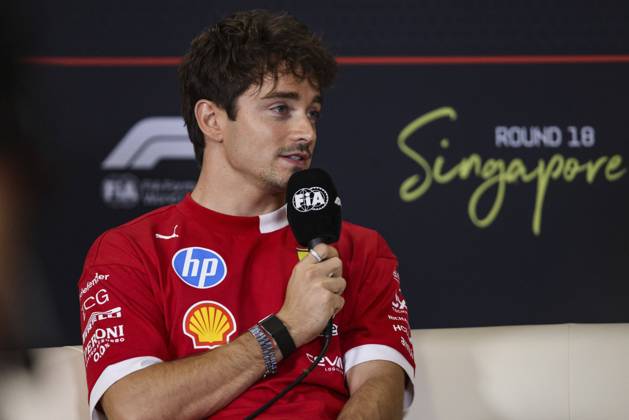 F1 - SINGAPORE GRAND PRIX 2025 LECLERC Charles (mco), Scuderia Ferrari SF-25, portrait press conference, PK, Pressekonferenz during the 2025 Formula 1 Singapore Grand Prix, 18th round of the 2025 FIA Formula One World Championship, WM, Weltmeisterschaft from October 3 to 5, 2025 on the Marina Bay Street Circuit, in Singapore - SingaporeSingapore Copyright: xXavixBonillax