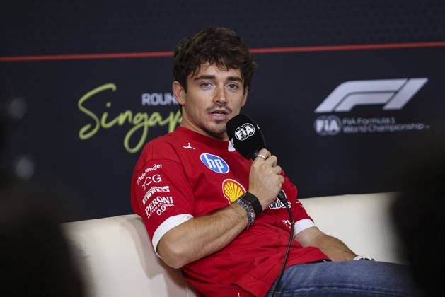 F1 - SINGAPORE GRAND PRIX 2025 LECLERC Charles (mco), Scuderia Ferrari SF-25, portrait press conference, PK, Pressekonferenz during the 2025 Formula 1 Singapore Grand Prix, 18th round of the 2025 FIA Formula One World Championship, WM, Weltmeisterschaft from October 3 to 5, 2025 on the Marina Bay Street Circuit, in Singapore - SingaporeSingapore Copyright: xXavixBonillax