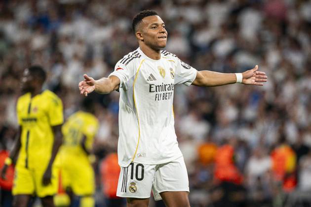 REAL MADRID CF v VILLARREAL CF. LA LIGA 2025 2026. ROUND 8. Real Madrid CF™s Kylian Mbappe celebrates goal during La Liga match. October 4, 2025. (ALTERPHOTOS Toni Garrido) MadridSpain  Copyright: xTonixGarridox