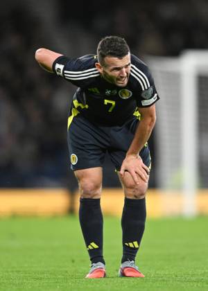Glasgow, Scotland, 9th October 2025. John McGinn of Scotland during the Scotland vs Greece FIFA World Cup, WM, Weltmeisterschaft, Fussball European Qualifying match at Hampden Park, Glasgow. Picture credit should read: Neil Hanna Sportimage EDITORIAL USE ONLY. No use with unauthorised audio, video, data, fixture lists, club league logos or live services. Online in-match use limited to 120 images, no video emulation. No use in betting, games or single club league player publications. SPI_106_NH_Scotland_Greece SPI-4206-0105